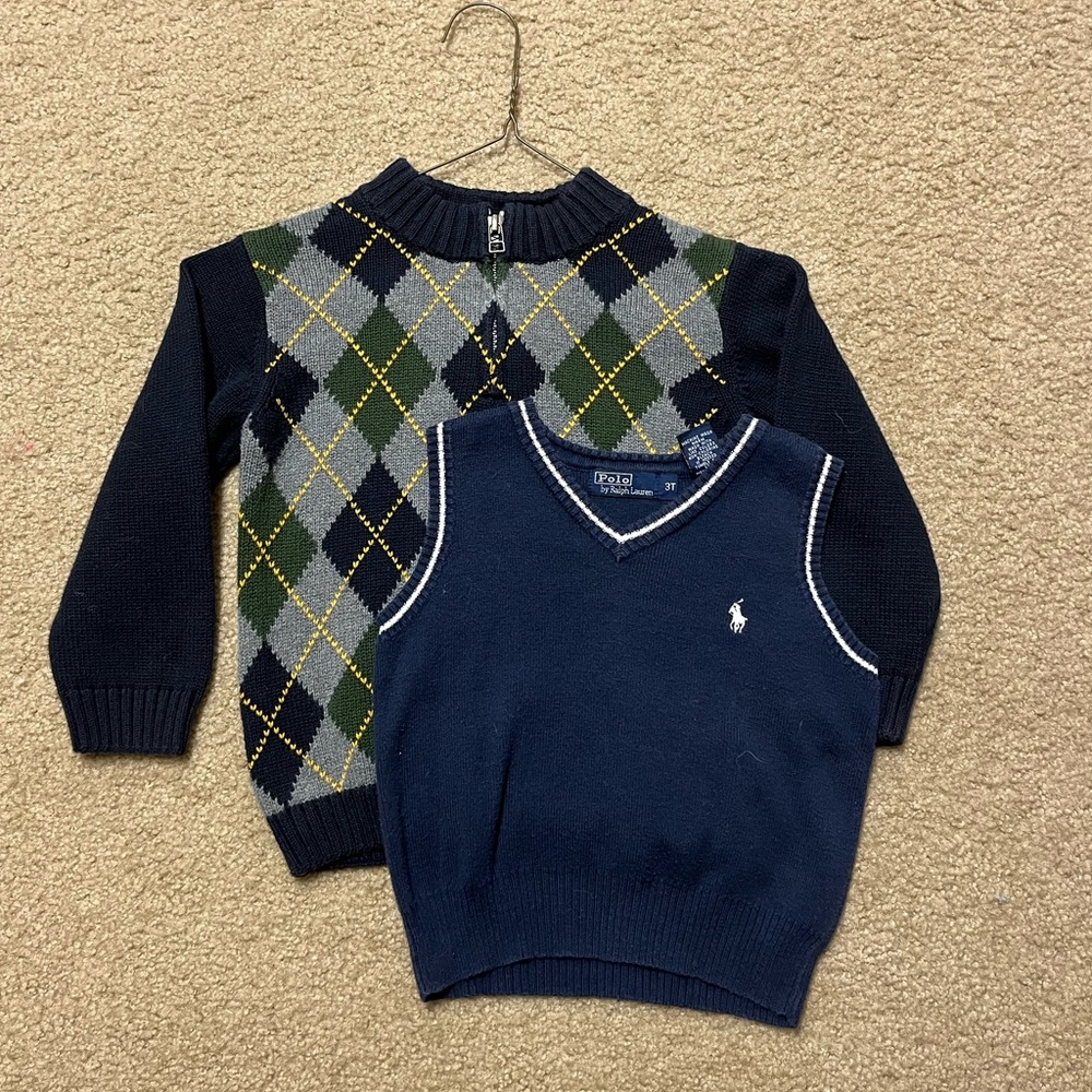 Polo sweater vest and Gymboree quarter zip sweater